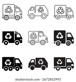 Recycling Truck Icons – Vector Bundle for Environmental Design