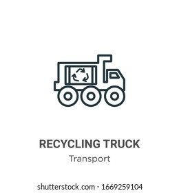 Recycling truck outline vector icon. Thin line black recycling truck icon, flat vector simple element illustration from editable transport concept isolated stroke on white background