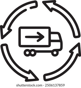 Recycling trucks represent eco-friendly transportation or sustainable logistics. The recycling truck icon represents eco-friendly transportation, sustainable logistics, and recycling services. EPS