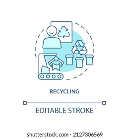 Recycling Turquoise Concept Icon. Implementing Circular Economy Abstract Idea Thin Line Illustration. Recyclable Materials. Isolated Outline Drawing. Editable Stroke. Arial, Myriad Pro-Bold Fonts Used