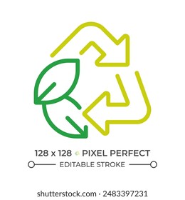 Recycling two color line icon. Waste segregation bicolor outline symbol. Green practices. Waste management. Recycling bins. Duotone linear pictogram. Isolated illustration. Editable stroke