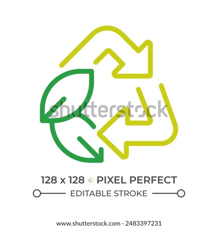 Recycling two color line icon. Waste segregation bicolor outline symbol. Green practices. Waste management. Recycling bins. Duotone linear pictogram. Isolated illustration. Editable stroke