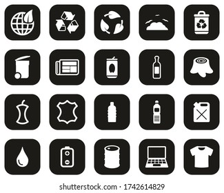 Recycling Or Upcycling Icons White On Black Flat Design Set Big