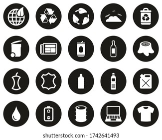 Recycling Or Upcycling Icons White On Black Flat Design Circle Set Big