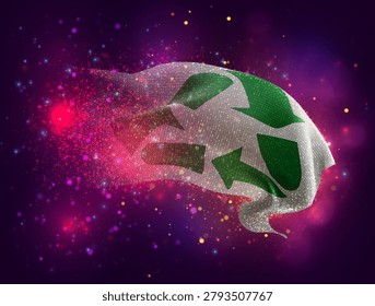 Recycling, vector 3d flag with a splash of paint dots, explosion of colored dots