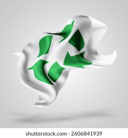 Recycling, vector 3d flag with waves on a white background