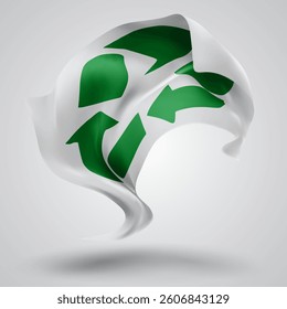 Recycling, vector 3d flag with waves on a white background