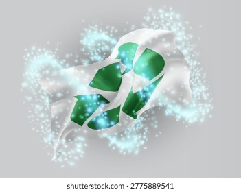 Recycling, vector 3d flag in whirlwind of magical radiance
