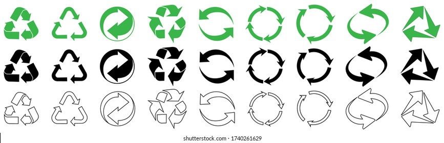 
Recycling vector character set. Recycled eco icon. Conversion character set for plastic