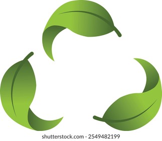 Recycling vector icon with green leaf concept. Biodegradable plastic free packaging logo icon template in green colour. Vector illustration	