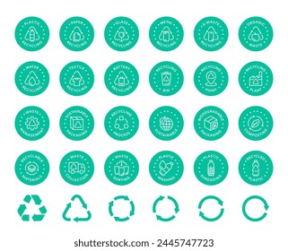 Recycling vector icon logo badge collection