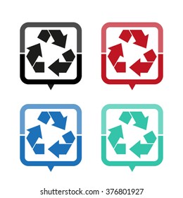 Recycling - vector icon; map pointer;  message bubble