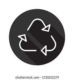Recycling vector icon. Recycle icon.  Environmental treatment vector sign. ecological recycling arrows symbol. Round icon flat sign design with shadow