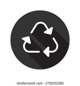 Recycling vector icon. Recycle icon.  Environmental treatment vector sign. ecological recycling arrows symbol. Round icon flat sign design with shadow