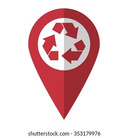 Recycling - vector icon; red map  pointer