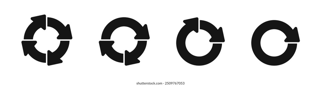 Recycling vector icon set. Recycling arrows. Recycle arrows. Recycle, reuse icons. Recycling and rotation arrow icons.