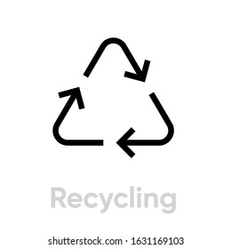 Recycling vector icon. Three chasing arrows editable line pictogram on white background
