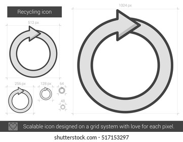 Recycling vector line icon isolated on white background. Recycling line icon for infographic, website or app. Scalable icon designed on a grid system.