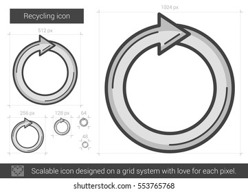 Recycling vector line icon isolated on white background. Recycling line icon for infographic, website or app. Scalable icon designed on a grid system.