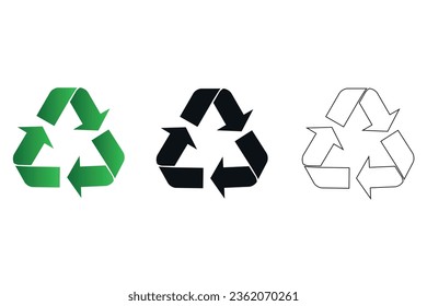 Reciclando símbolos vectoriales establecidos. Signo de reciclaje verde en fondo blanco.Reutilice, renueve, recicle los materiales. Ilustración vectorial en estilo plano.