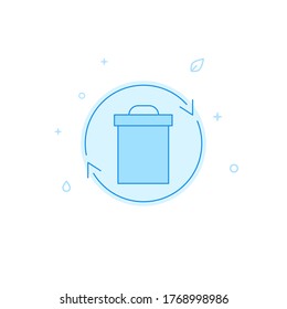 Recycling waste bin vector icon. Flat illustration. Filled line style. Blue monochrome design. Editable stroke. Adjust line weight.