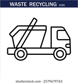 recycling waste line icons. Plastic bottle, biodegradable trash, junk truck, landfill, paper, glass, battery, conveyor vector illustration. Outline signs about garbage recycle. Editable Stroke .Eps 10