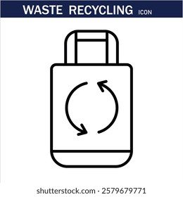 recycling waste line icons. Plastic bottle, biodegradable trash, junk truck, landfill, paper, glass, battery, conveyor vector illustration. Outline signs about garbage recycle. Editable Stroke .Eps 10