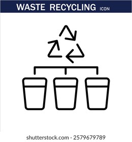 recycling waste line icons. Plastic bottle, biodegradable trash, junk truck, landfill, paper, glass, battery, conveyor vector illustration. Outline signs about garbage recycle. Editable Stroke .Eps 10