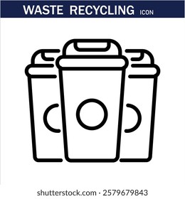 recycling waste line icons. Plastic bottle, biodegradable trash, junk truck, landfill, paper, glass, battery, conveyor vector illustration. Outline signs about garbage recycle. Editable Stroke .Eps 10