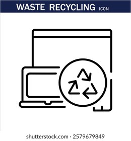 recycling waste line icons. Plastic bottle, biodegradable trash, junk truck, landfill, paper, glass, battery, conveyor vector illustration. Outline signs about garbage recycle. Editable Stroke .Eps 10