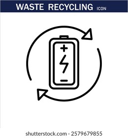 recycling waste line icons. Plastic bottle, biodegradable trash, junk truck, landfill, paper, glass, battery, conveyor vector illustration. Outline signs about garbage recycle. Editable Stroke .Eps 10