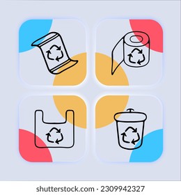 Recycling and waste management concept. Eco-friendly, sustainable, recycling bins, sorting, environment. Recycle concept. Neomorphism style. Vector line icon for Business and Advertising