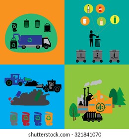 Recycling and waste reduction icons set with materials and sorting flat isolated vector illustration.