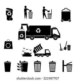 Recycling and waste reduction icons set with materials and sorting flat isolated vector illustration.