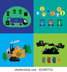 Recycling and waste reduction icons set with materials and sorting flat isolated vector illustration