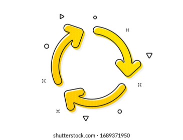 Recycling waste symbol. Recycle arrow icon. Reduce and Reuse sign. Yellow circles pattern. Classic recycling icon. Geometric elements. Vector
