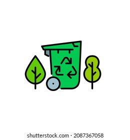 Recycling waster management. Garbage separation as eco-friendly sustainable lifestyle. Pixel perfect, editable stroke colorful icon