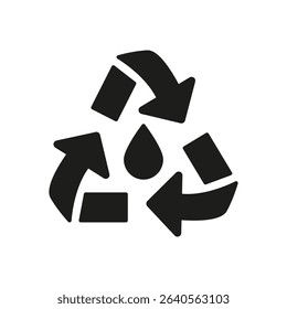 Recycling Water Cycle Solid Icon. Eco-Friendly Water Saving And Sustainable Resource Management Silhouette Symbol. Environmental Conservation. Isolated Vector Illustration.
