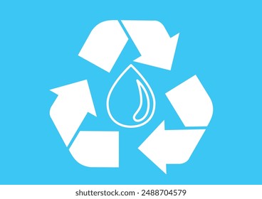 Recycling Water Drop Icon Symbol Blue background