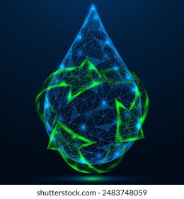 Recycling of water resources. A polygonal view of interconnected lines and points.