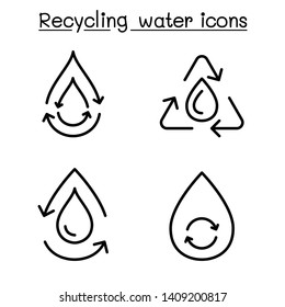 Recycling water, Save water icon set in thin line style