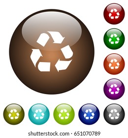 Recycling white icons on round color glass buttons