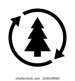 Recycling Of Wood. Tree With Recycle Symbol. Ecology Icon - Illustration.