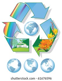 Recycling World. All elements and textures are individual objects. Vector illustration scale to any size.