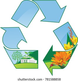 Recycling World. All elements and textures are individual objects. Vector illustration scale to any size.