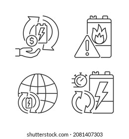 Recycling world industry linear icons set. Make money on used batteries. E-waste processing rate. Customizable thin line contour symbols. Isolated vector outline illustrations. Editable stroke