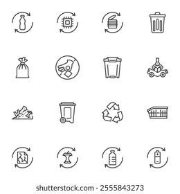 Recycling and Zero waste line icons set, outline vector symbol collection, linear style pictogram pack. Signs, logo illustration. Set includes icons as waste sorting, eco friendly, plastic bag