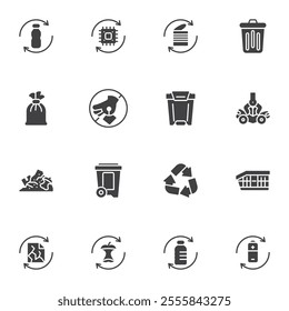 Recycling and Zero waste vector icons set, modern solid symbol collection, filled style pictogram pack. Signs, logo illustration. Set includes icons as waste sorting, eco friendly, plastic bag