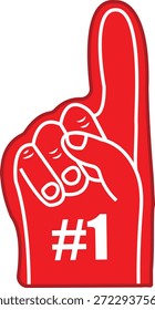 Ilustración vectorial de espuma roja # 1. Icono minimalista de la mano del fan de los deportes que representa la victoria aislada en el fondo blanco. Gráfico de animadoras para espíritu de equipo, marca del día del juego y calcomanías de vinilo personalizadas.