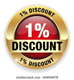 Red 1 percent discount button, badge with gold border on white background